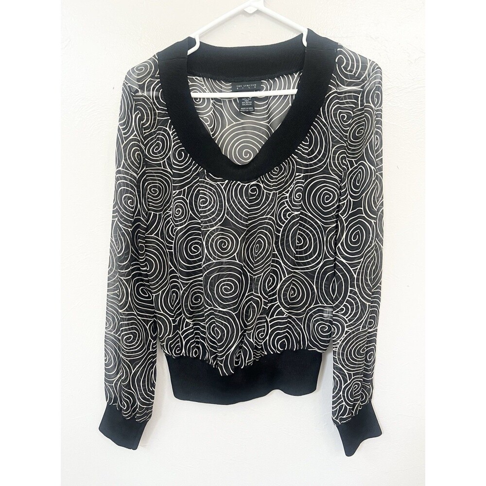 The Limited Silk Size Large Y2K  Cuff Hem Balloon Top Shirt Blouse Spiral Boxy